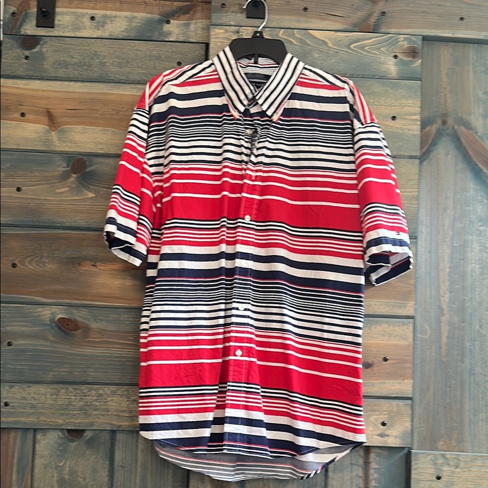 Tommy Hilfiger Red and Blue Casual Button Down Shirt